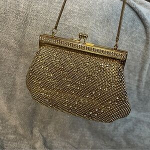 Elegant Gold Evening Clutch Kate Landry kisslock metal mesh